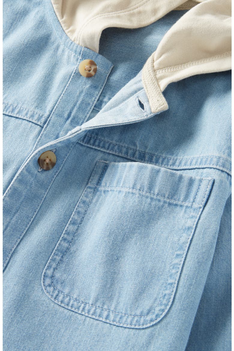 Kids' Hooded Button-Up Chambray Shirt, Alternate, color, LIGHT AQUAMARINE WASH