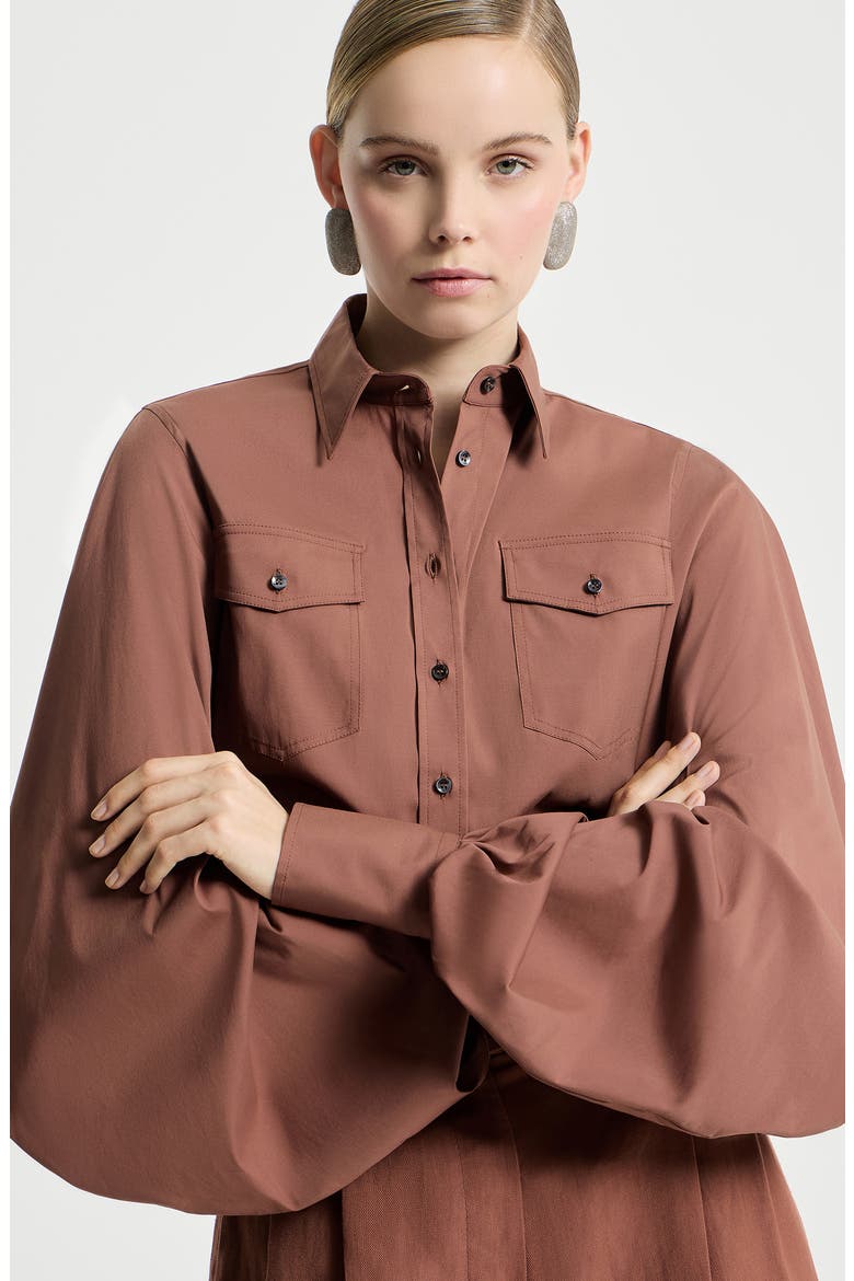 Stretch poplin shirt with monili, Alternate, color, Red