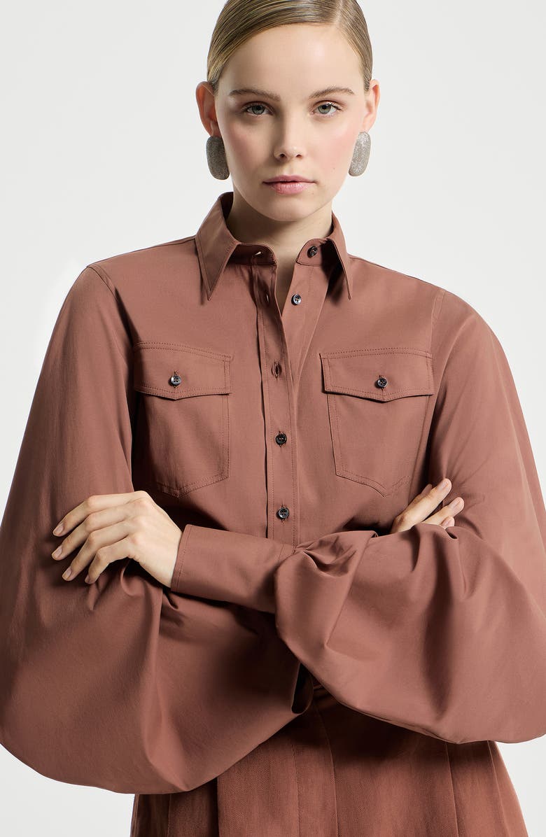 Brunello Cucinelli Stretch poplin shirt with monili, Alternate, color, Red