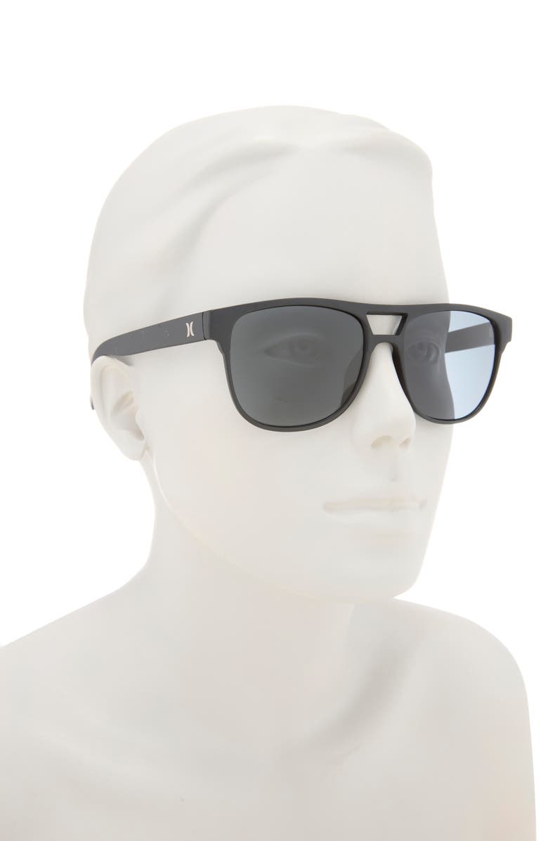 Hurley 55mm Rounded Aviator Sunglasses, Alternate, color, Black