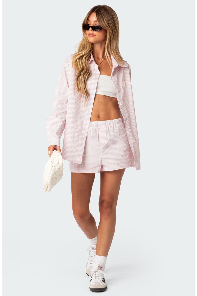 Pinstripe Oversize Button-Up Blouse, Alternate, color, PINK