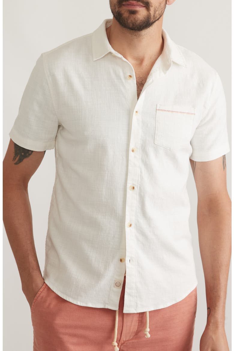 Classic Solid Short Sleeve Stretch Cotton Selvage Button-Up Shirt, Alternate, color, NATURAL