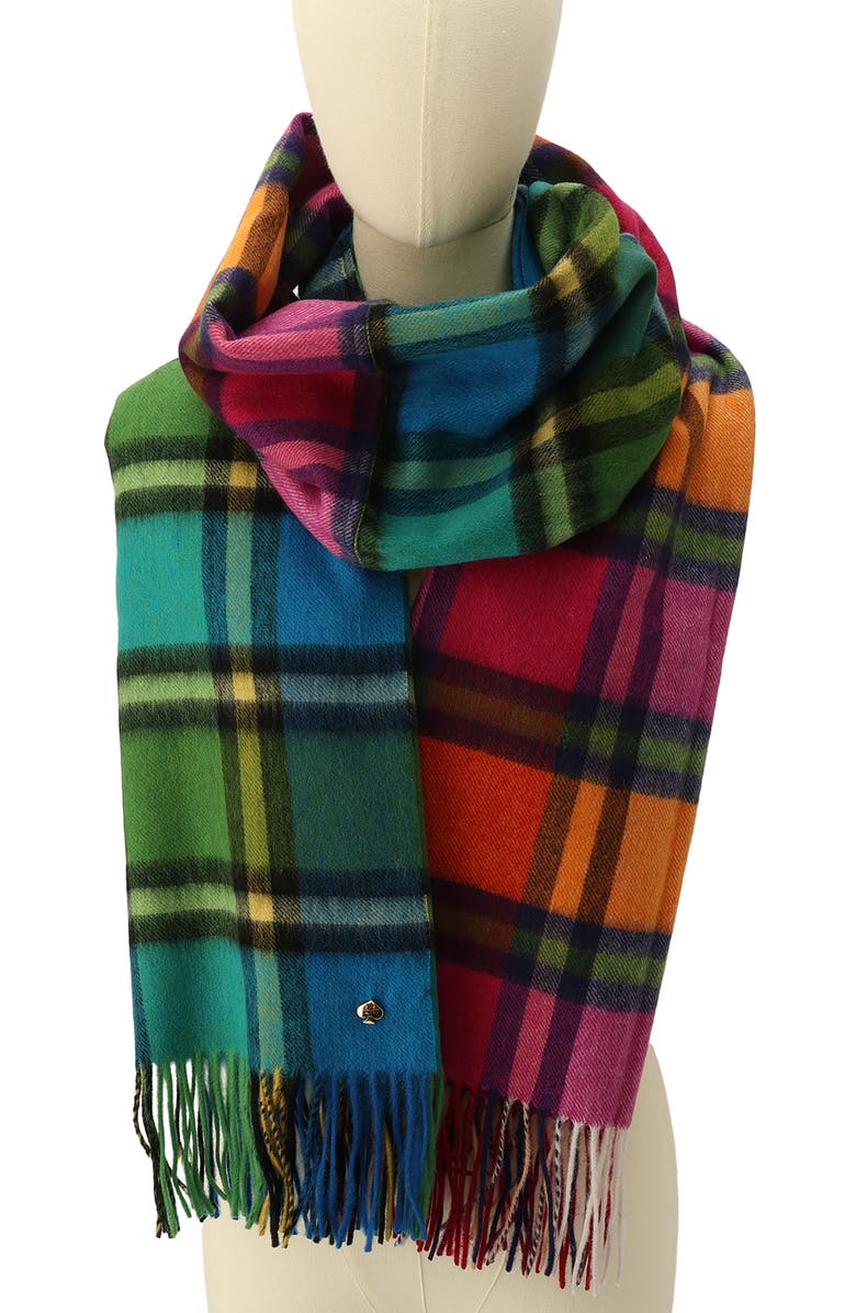 Kate Spade New York plaid mix yarn dye wool blend scarf, Alternate, color, 