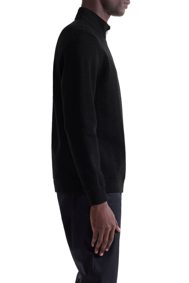 Chevron Quarter Zip Cotton Blend Pullover, Alternate, color, BLACK