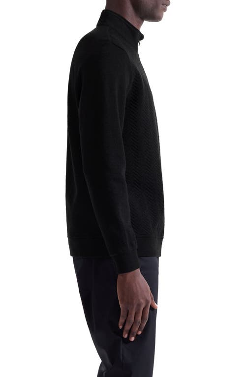 Bugatchi Chevron Quarter Zip Cotton Blend Pullover In Black