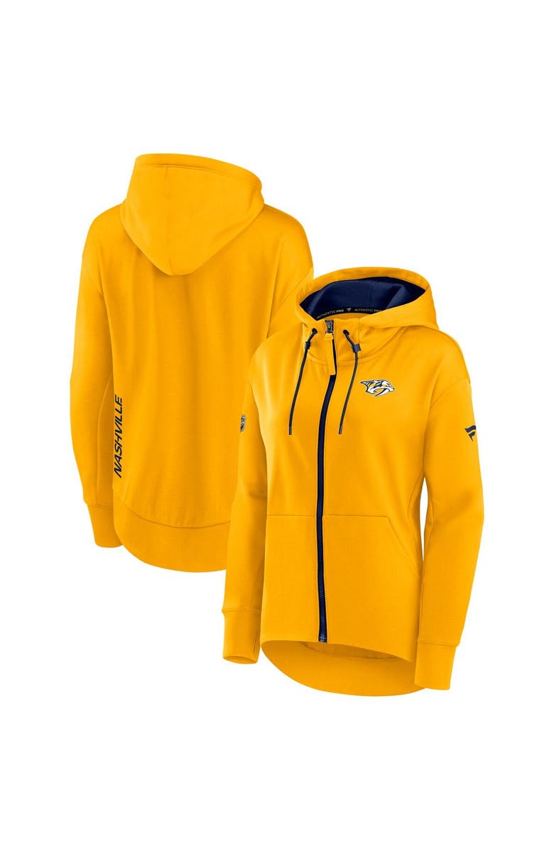 FANATICS Women's Fanatics Branded Gold Nashville Predators Authentic Pro Rink Full-Zip Hoodie, Main, color, 