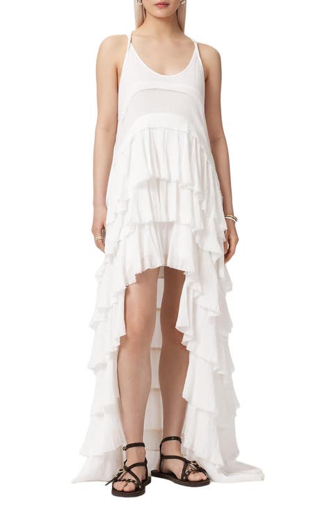 Cavarly High Low Ruffled Cotton Crepe Dress