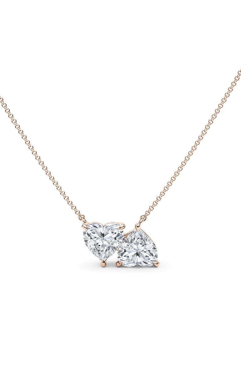 HauteCarat Lab Grown Diamond Twin Heart Pendant Necklace, Main, color, 