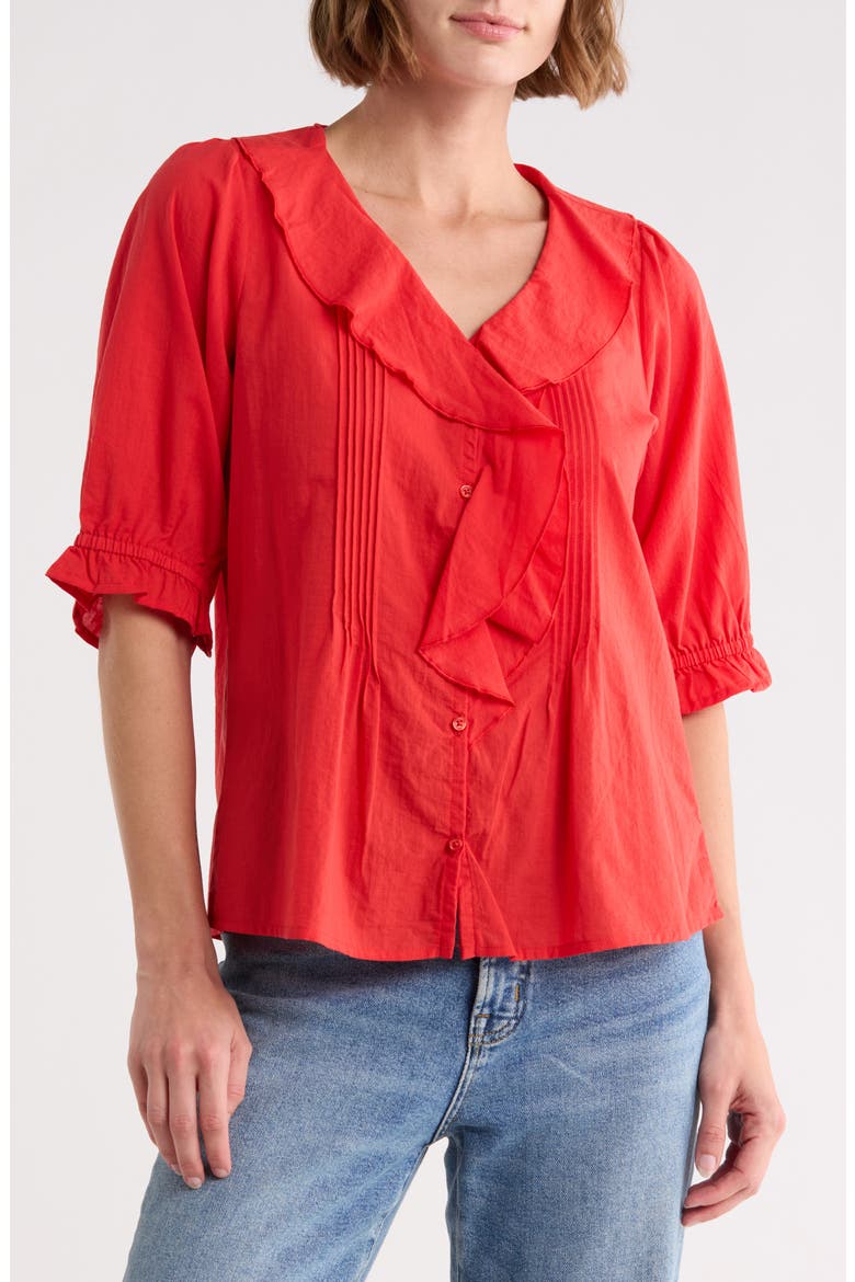 Romantic Ruffle Button-Up Shirt, Main, color, RED