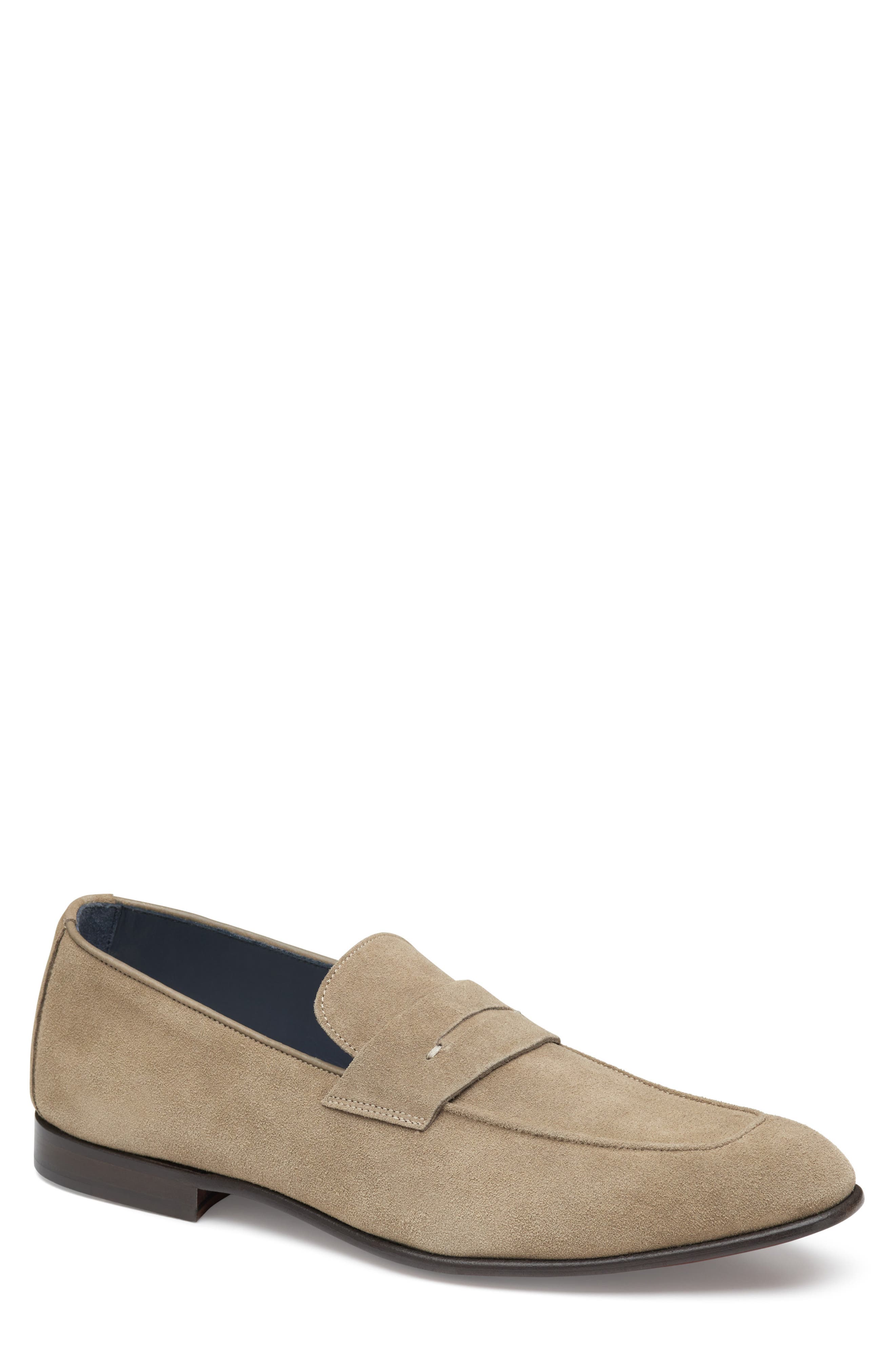 Taylor Moc Toe Penny Loafer, Main, color, TAUPE ITALIAN SUEDE