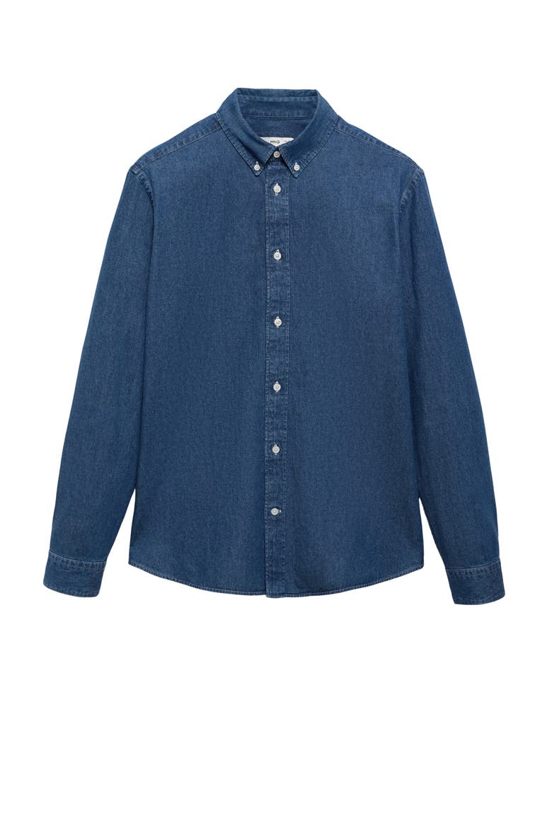 Regular Fit Cotton & Linen Denim Button-Down Shirt, Alternate, color, MEDIUM BLUE