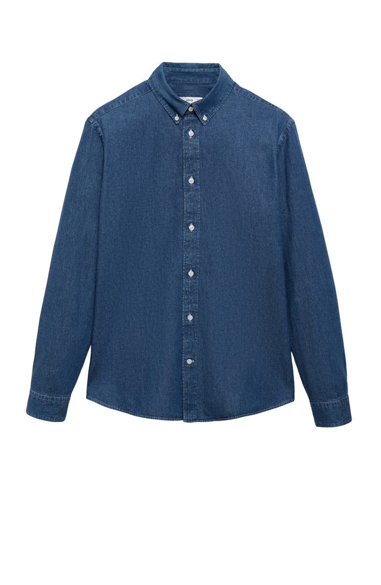 MANGO Regular Fit Cotton & Linen Denim Button-Down Shirt, Alternate, color, Medium Blue