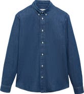 MANGO Regular Fit Cotton & Linen Denim Button-Down Shirt