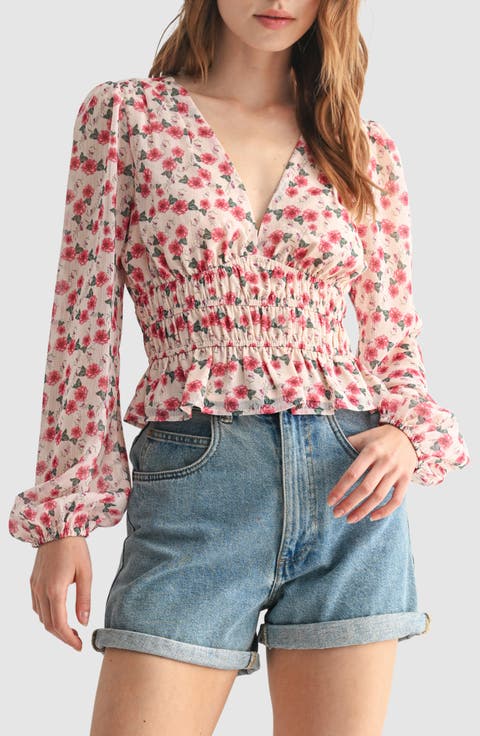 Floral Print Long Sleeve Ruffle Shirt