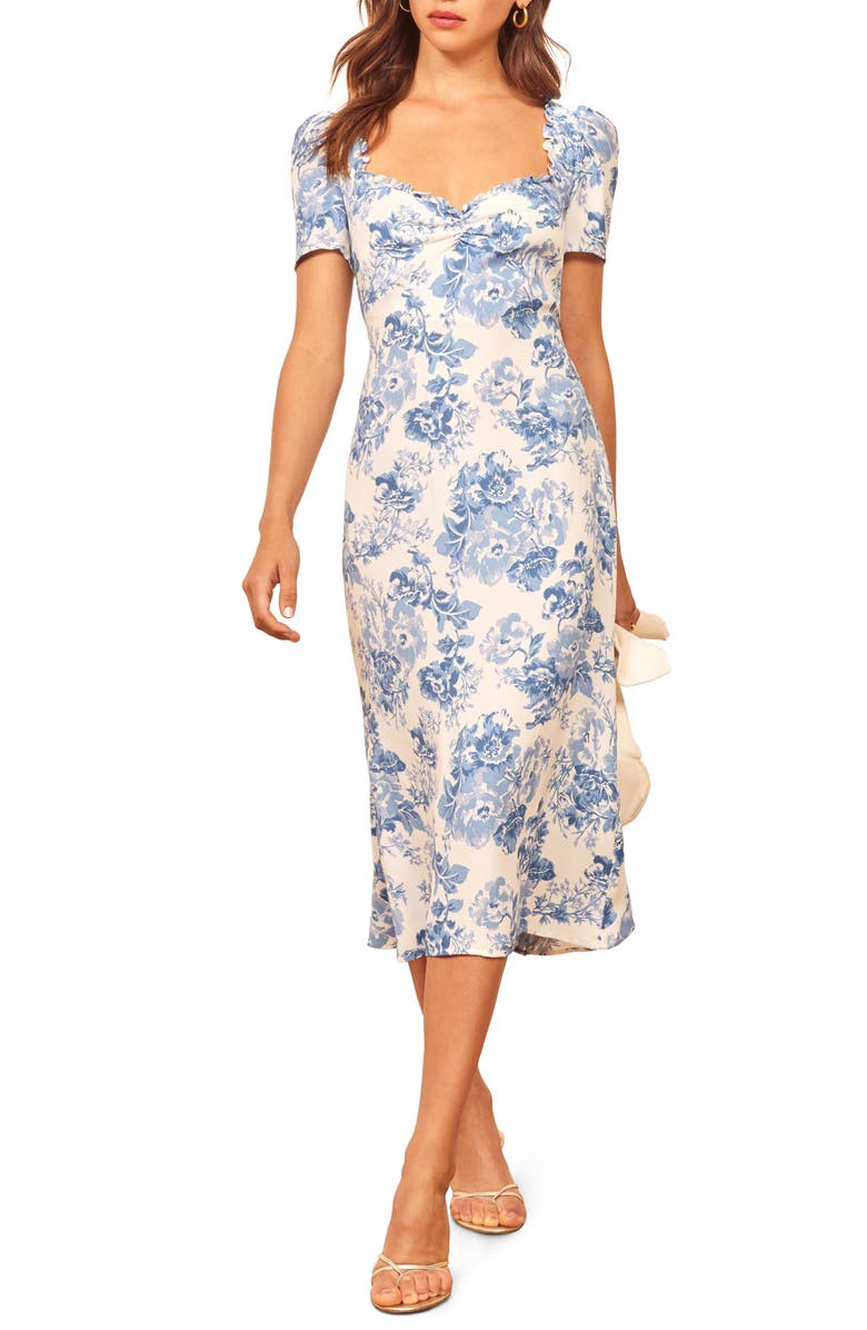 Reformation Marfa Ruffle Trim Midi Dress, Main, color, 