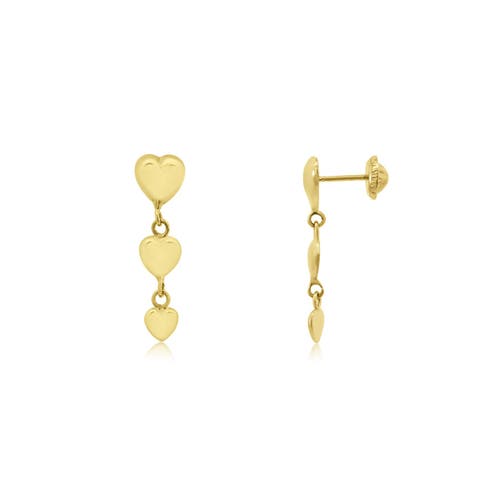 Gold Heart Dangle Screw Back Earrings