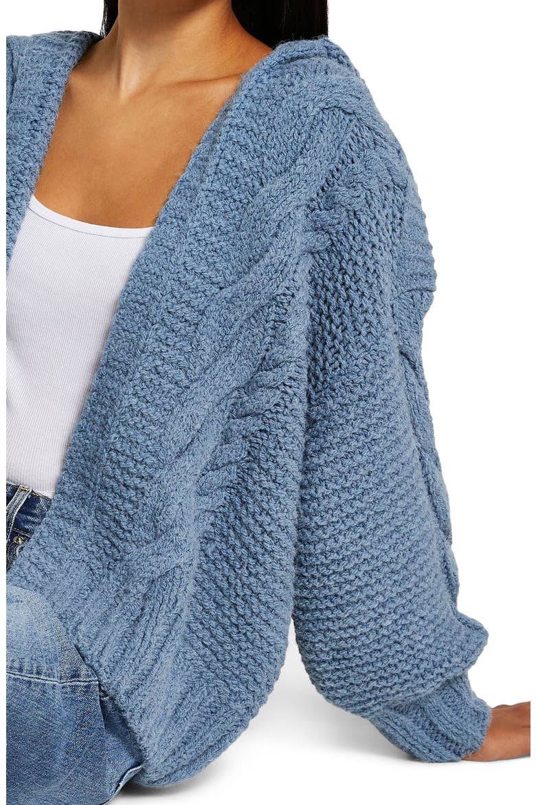 Hooded Cable Knit Cardigan, Alternate, color, LIGHT BLUE