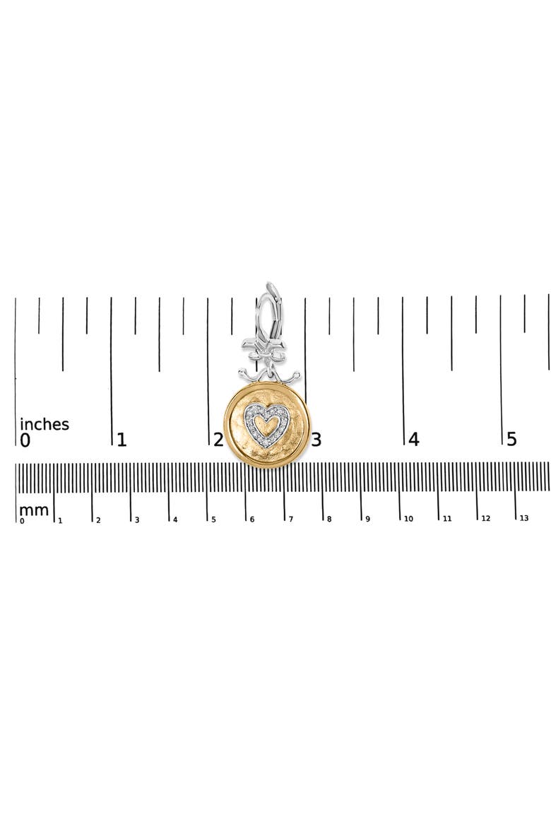 18K Yellow Gold Plated Silver 1/8 Ct Diamond Medallion Heart Dangle Earrings, Alternate, color, Yellow