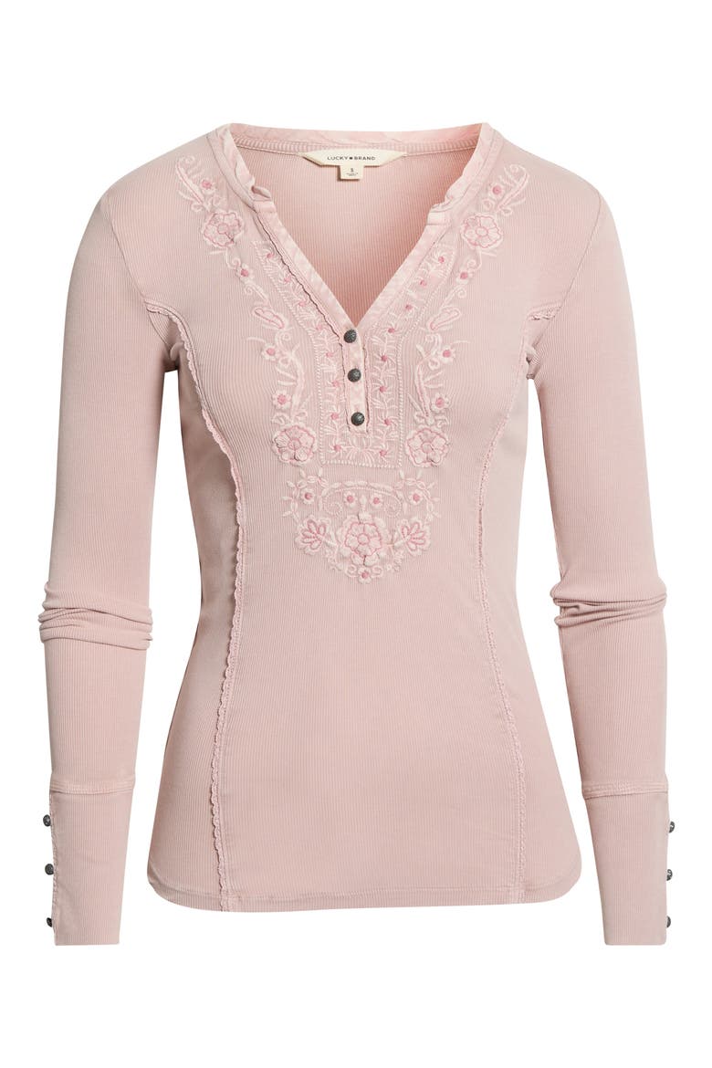 Floral Appliqué Cotton Henley Top, Alternate, color, PINK OVERDYE