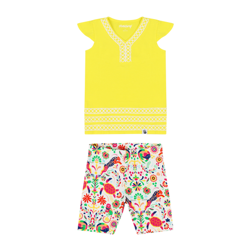 Mixed Up Clothing Girls Burda Tunic & Short Set In Blazing Yellow/animal Arabesqu