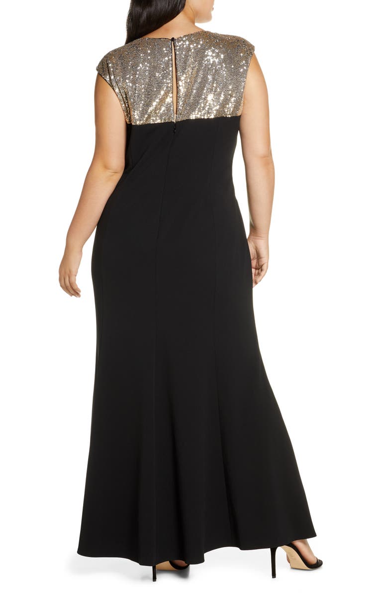 Vince Camuto Sequin Yoke Scuba Crepe Trumpet Gown, Alternate, color,