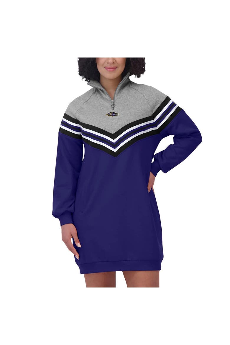 Women's WEAR by Erin Andrews  Purple/Heather Gray Baltimore Ravens Chevron Stripe Dress, Alternate, color, Purple