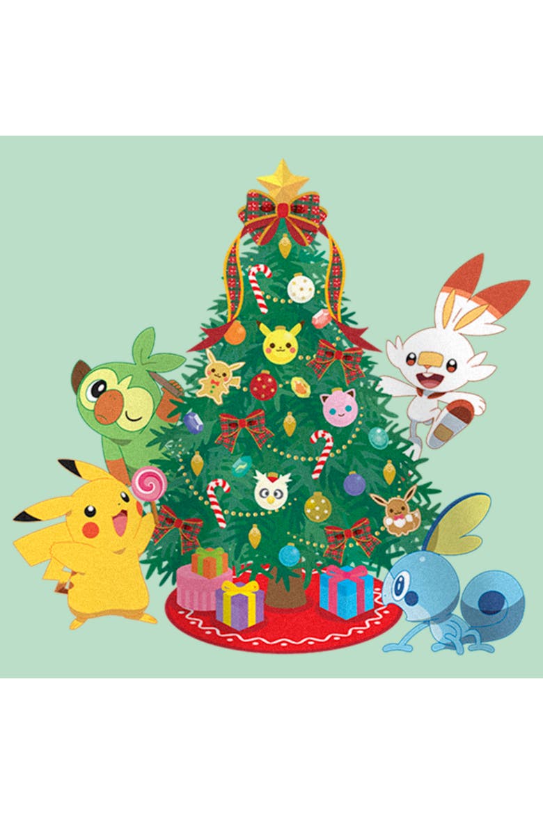 Girl's Pokemon Christmas Tree Friends  Graphic T-Shirt, Alternate, color, Mint