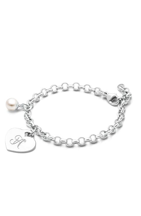 Sterling Silver Classic Charm Bracelet & Engraved Initial 6.25" Bracelet