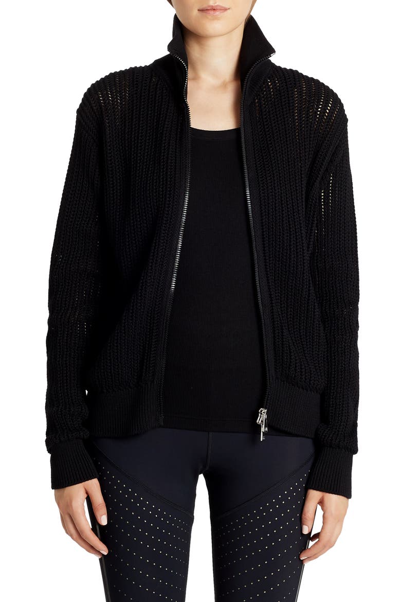 Zip Turtleneck Cotton Cardigan, Main, color, BLACK