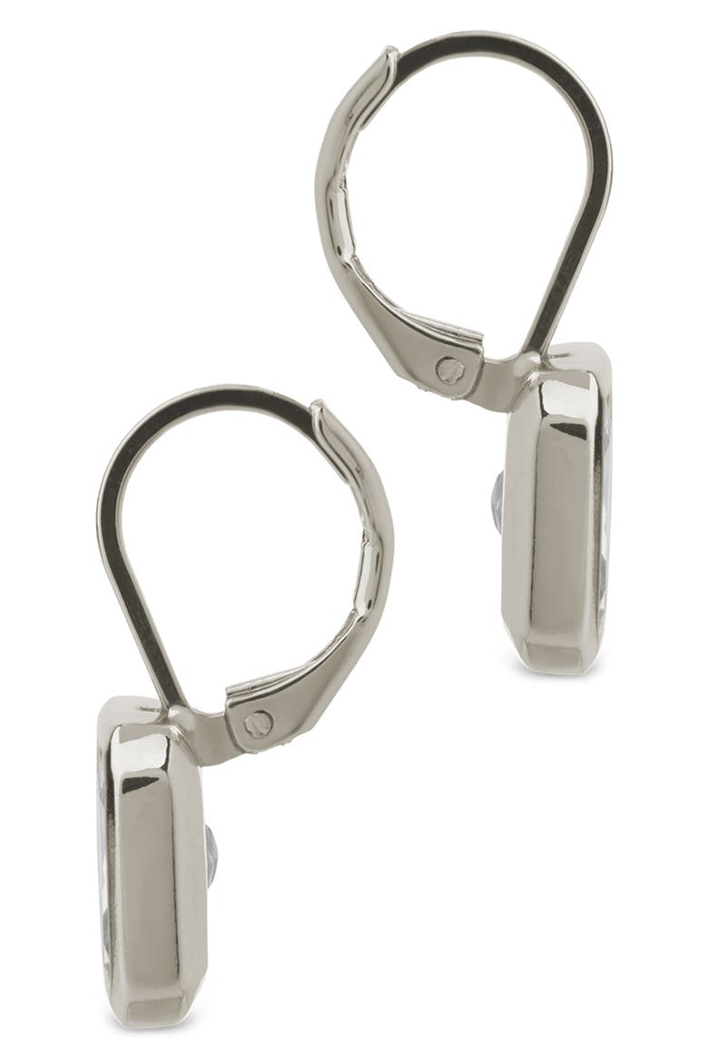 Everleigh Emerald-Cut Cubic Zirconia Lever Back Earrings, Alternate, color, SILVER
