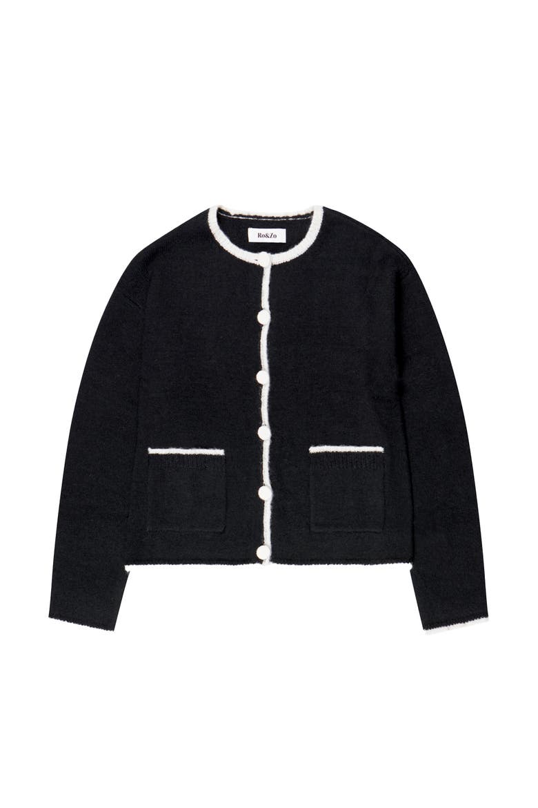 Long Sleeve Crew Neck Contrast Cardigan, Alternate, color, Black