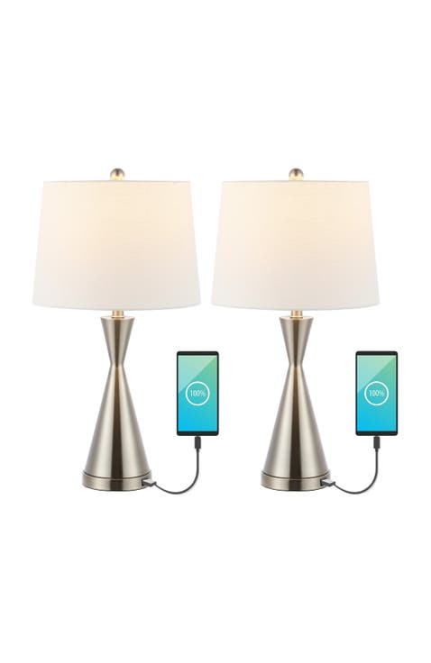 Colton 26" French Country Farmhouse Iron LED Table Lamp with USB Charging Port (Set of 2)