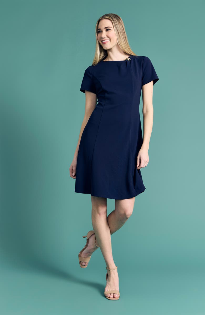 Maggy London Short Sleeve Fit & Flare Dress, Alternate, color, Navy Blazer