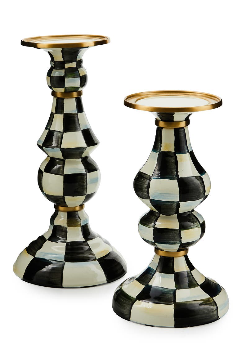 Courtly Check Medium Pillar Candleholder, Alternate, color, BLACK/ WHITE