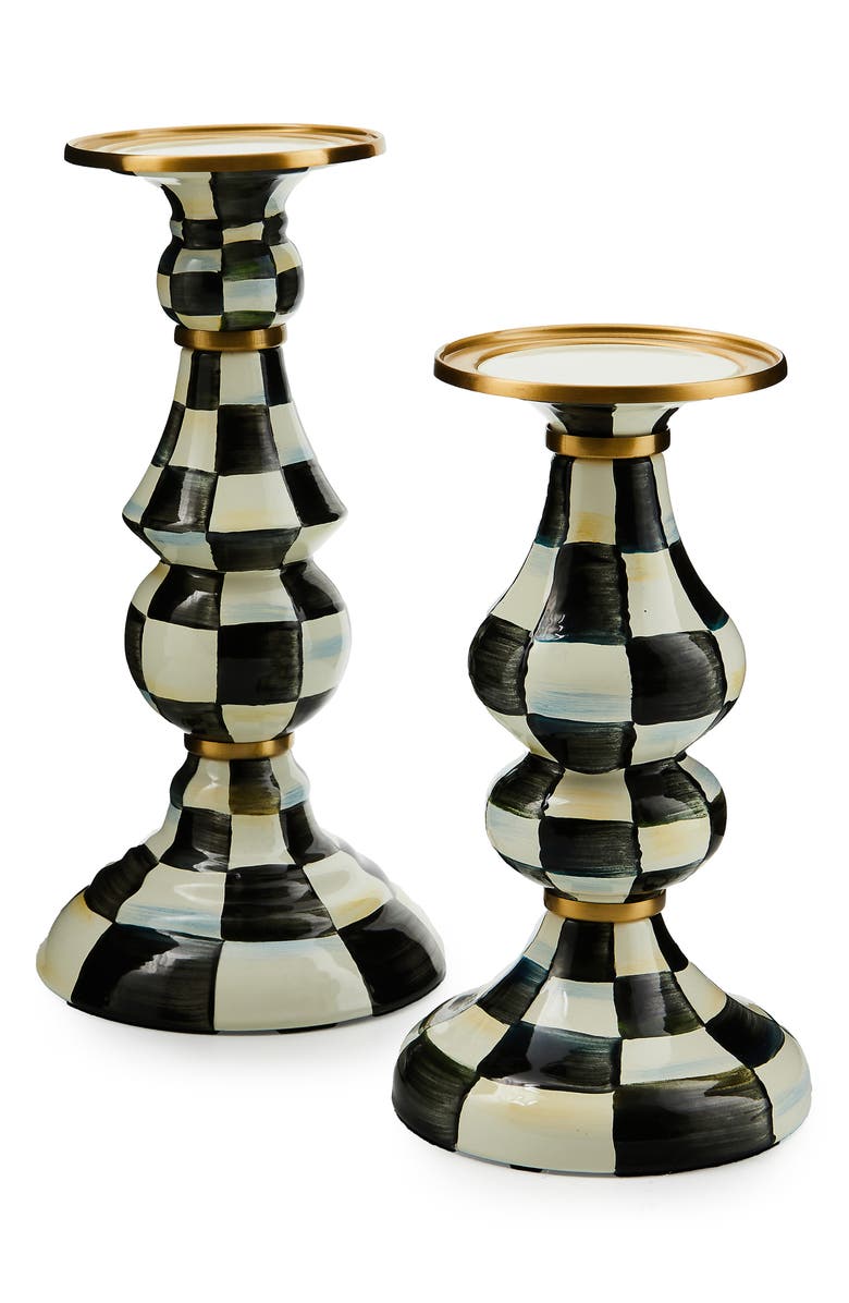 MACKENZIE CHILDS Courtly Check Medium Pillar Candleholder, Alternate, color, Black/ White