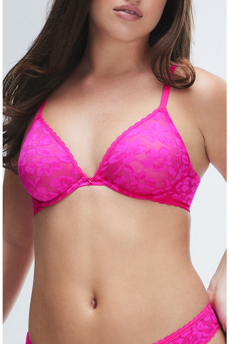 Lavish Lace Unlined Plunge Bra, Main, color, FRISKY PINK
