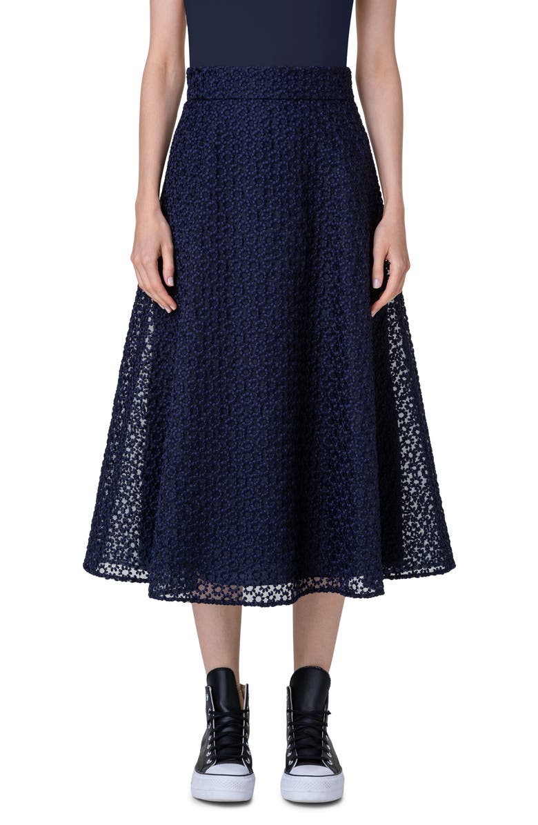 Akris Embroidered Floral Organza A-Line Skirt, Main, color, 