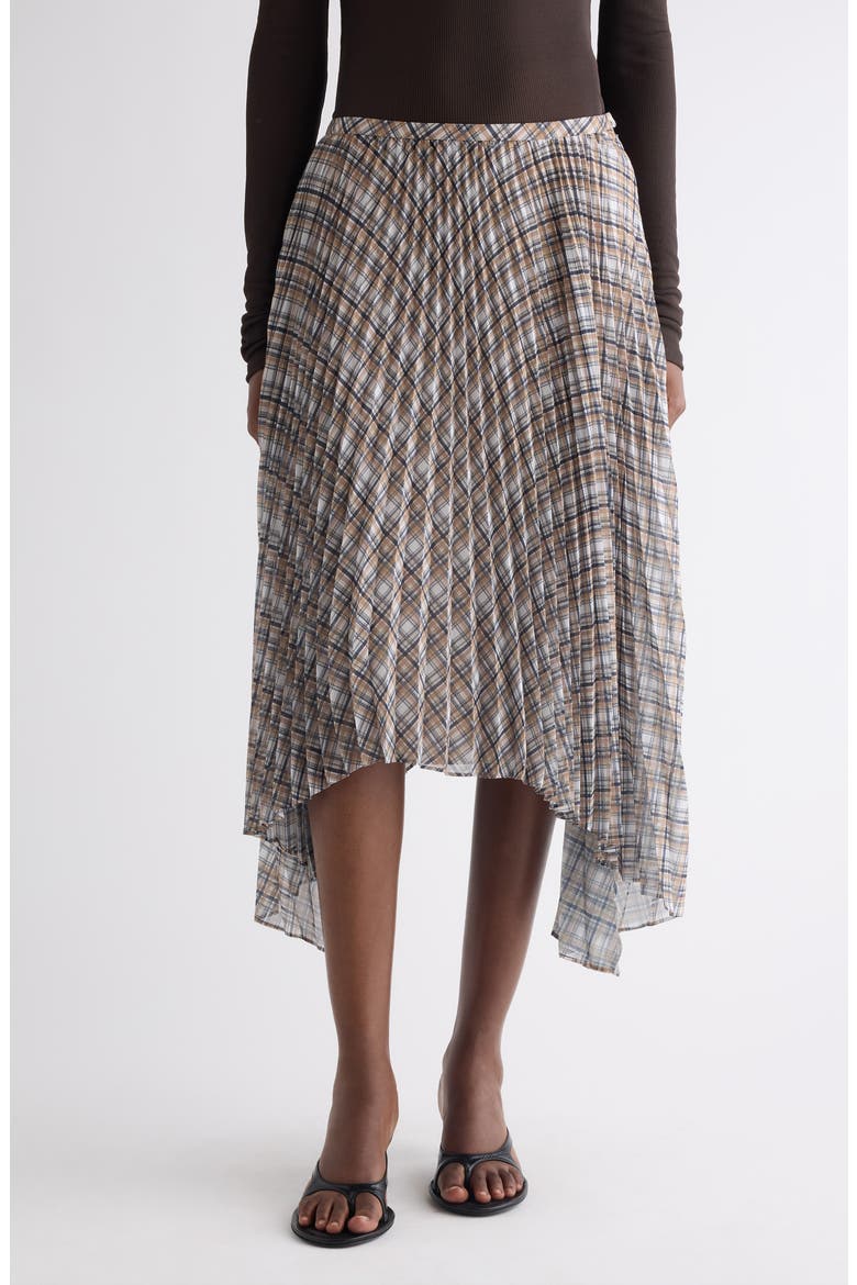 Plaid Bias Cut Pleated Skirt, Main, color, GREY