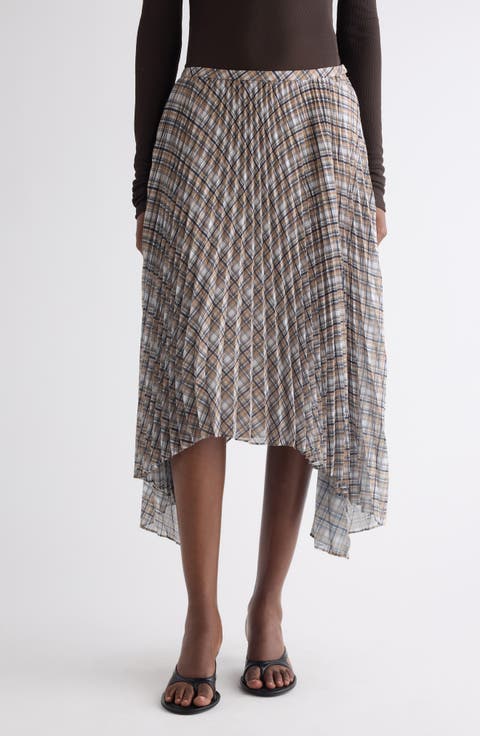 Plaid Bias Cut Pleated Skirt