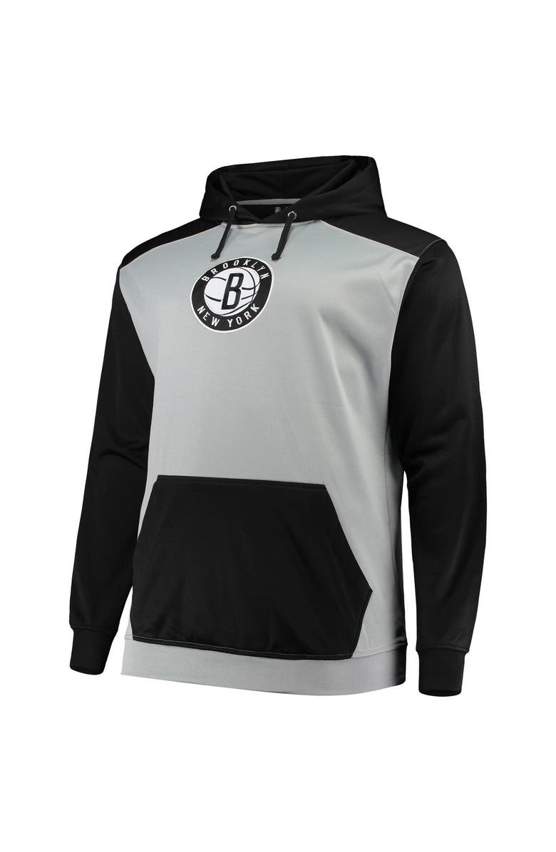 PROFILE Men's Gray/Black Brooklyn Nets Colorblock Raglan Pouch Pullover Hoodie, Alternate, color, 