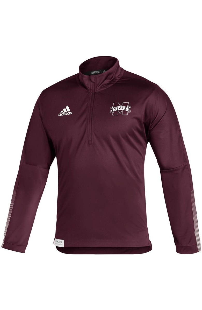 adidas Men's adidas Maroon Mississippi State Bulldogs 2021 Sideline Primeblue Quarter-Zip Jacket, Alternate, color, Maroon