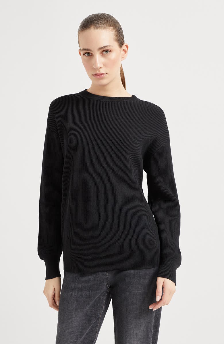 Brunello Cucinelli Cotton sweater, Alternate, color, Black