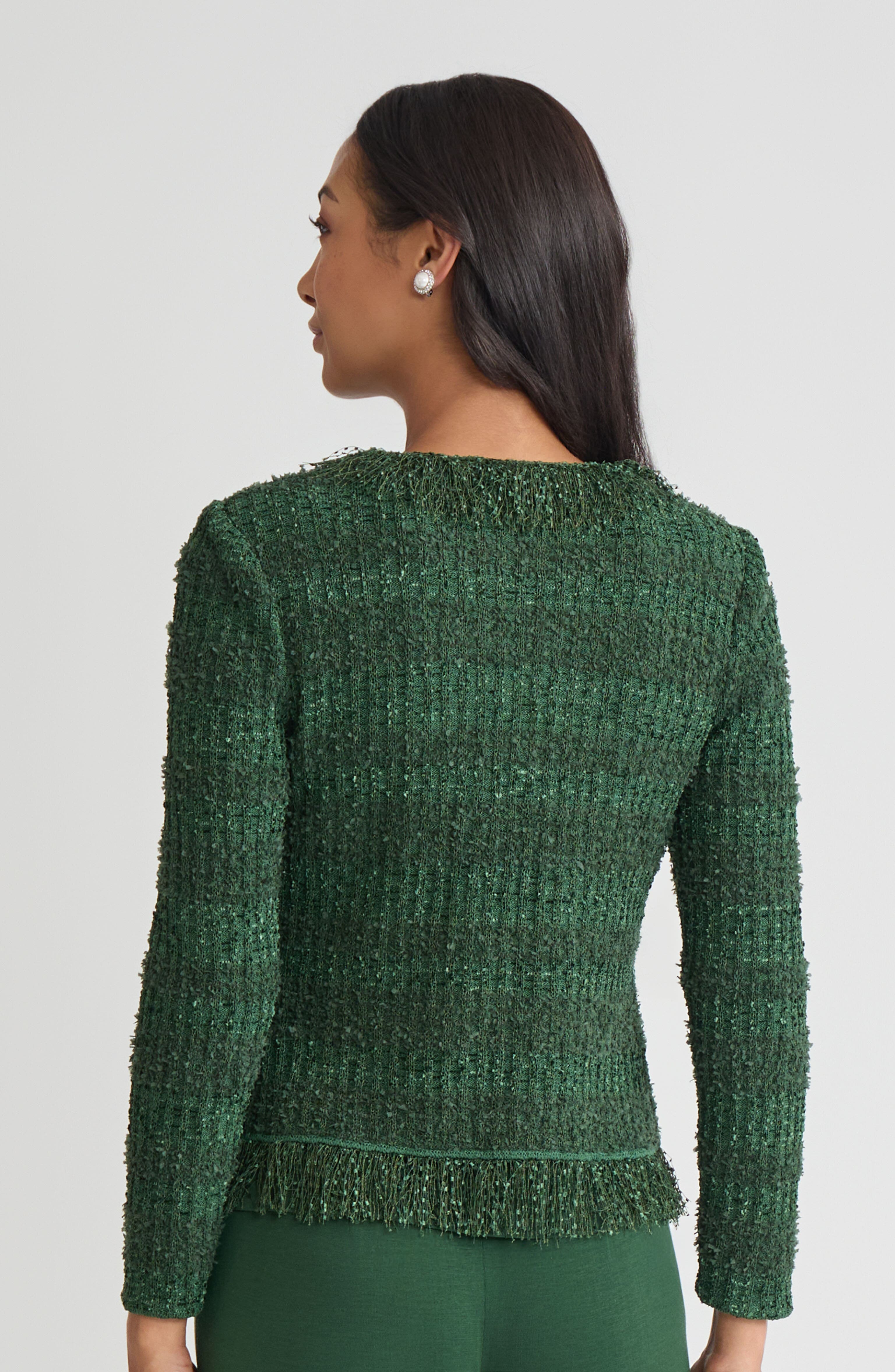 Tailored Eyelash Fringe Trim Knit Jacket - image 4