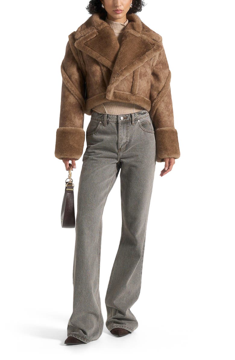 Manière De Voir Kena Vintage Leather & Plush 2-in-1 Gilet Jacket, Alternate, color,