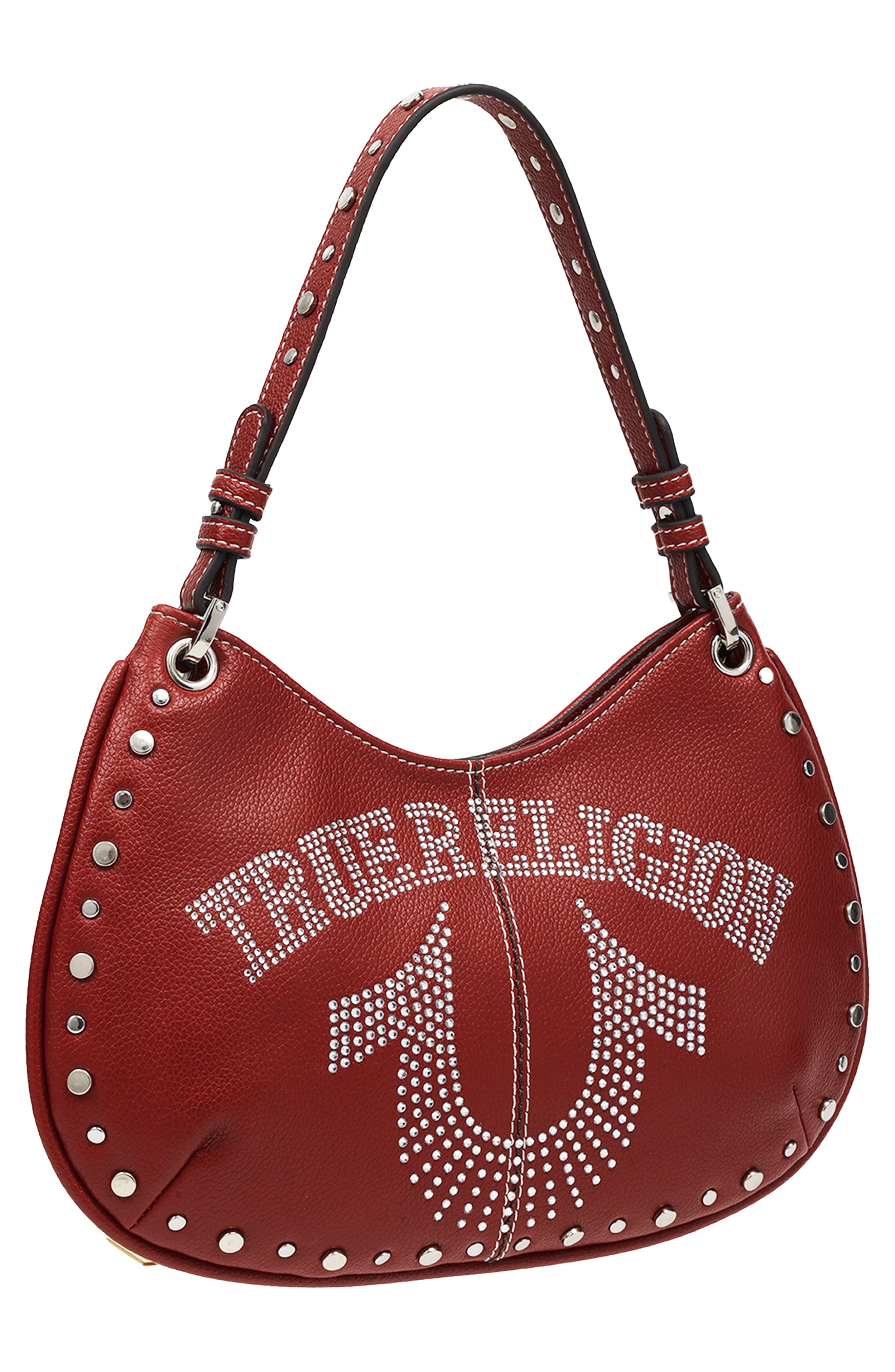 Studded Horseshoe Shoulder Bag, Alternate, color, RED