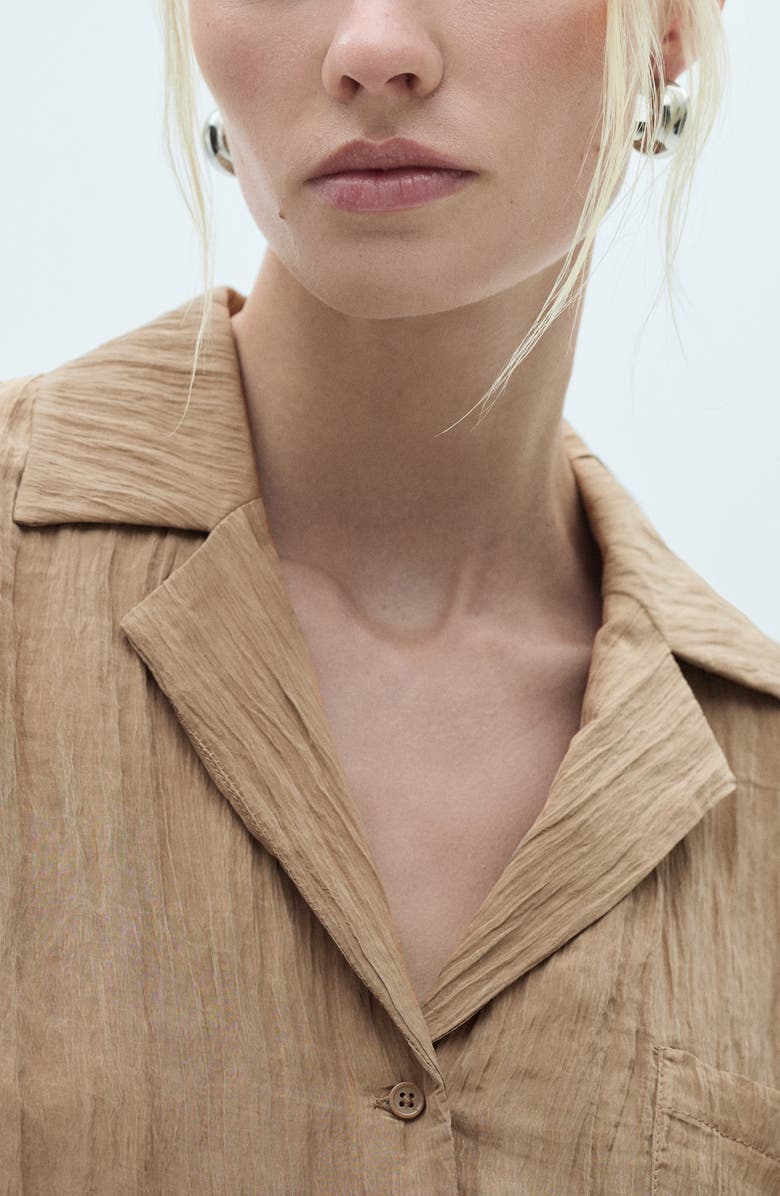 MANGO Textured Button-Up Shirt, Alternate, color, Brown