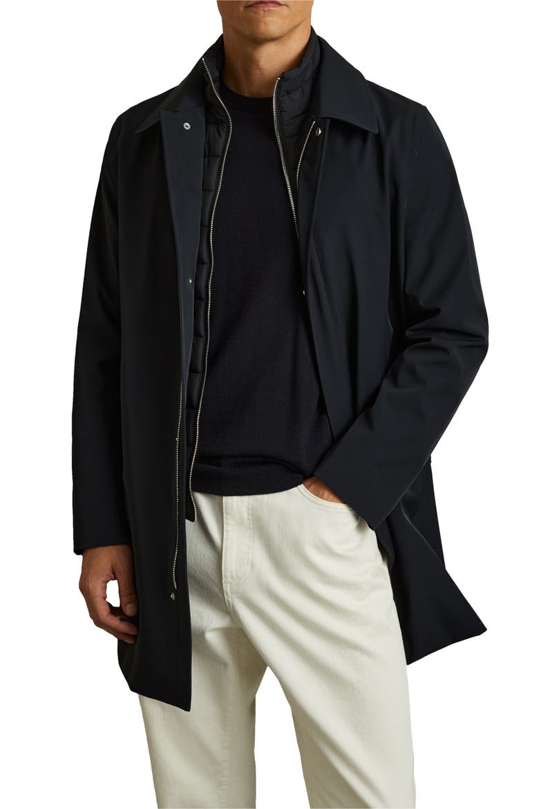 Logan Water Resistant Overcoat with Removable Funnel Neck Insert, Main, color, NAVY