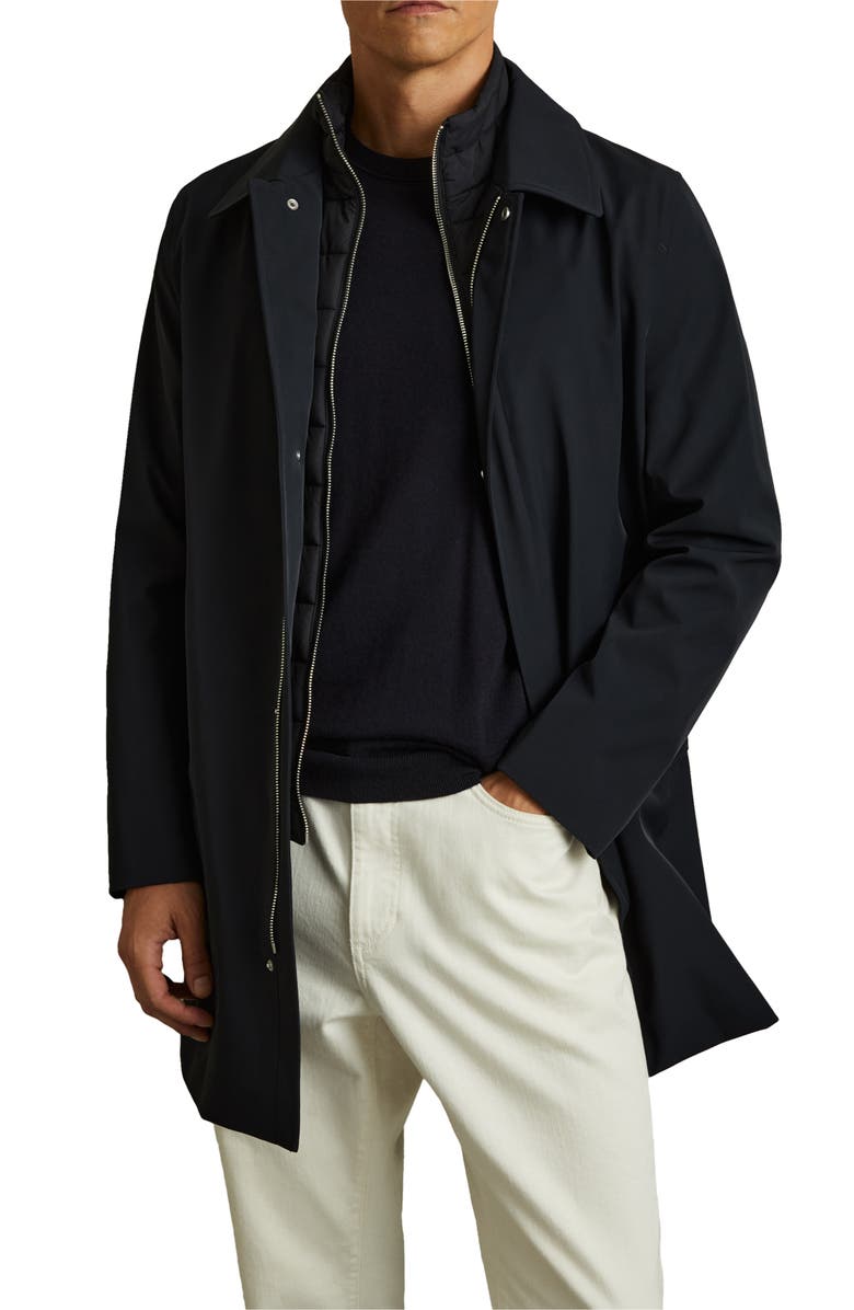 Reiss Logan Water Resistant Overcoat with Removable Funnel neck Insert, Main, color, Navy