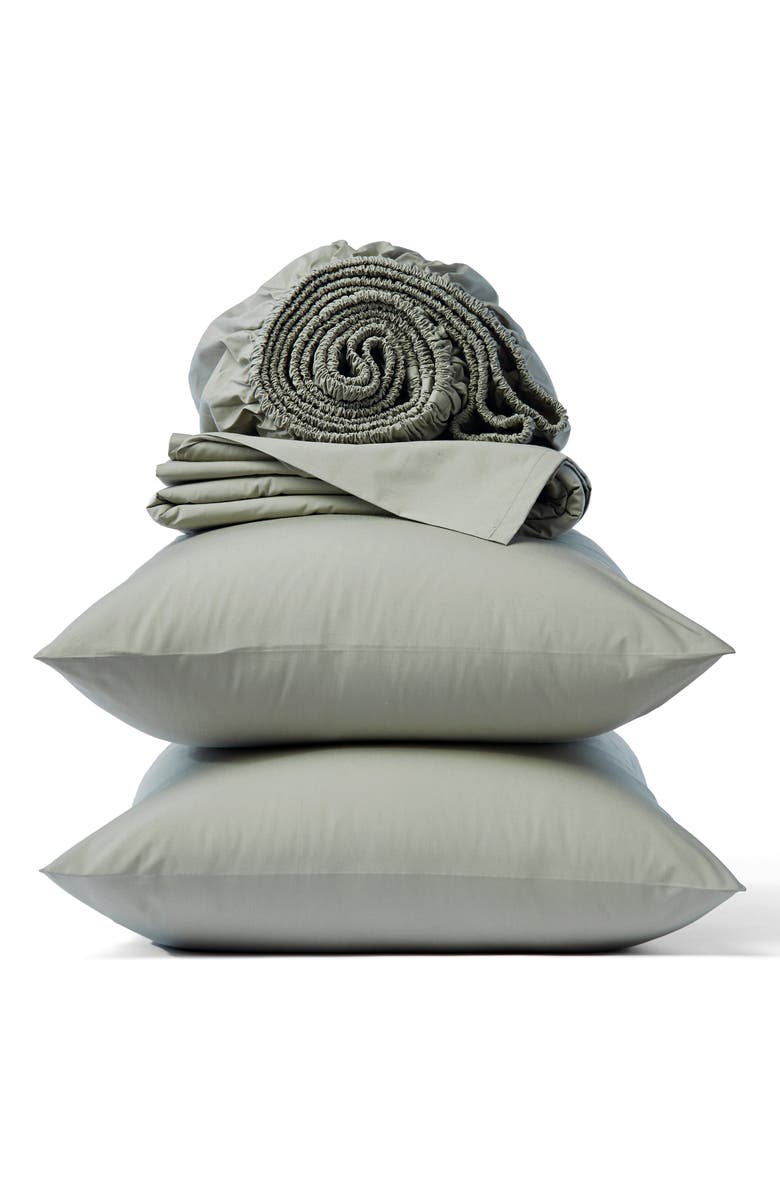 Coyuchi Crinkled Organic Cotton Percale Sheet Set, Main, color, Sage