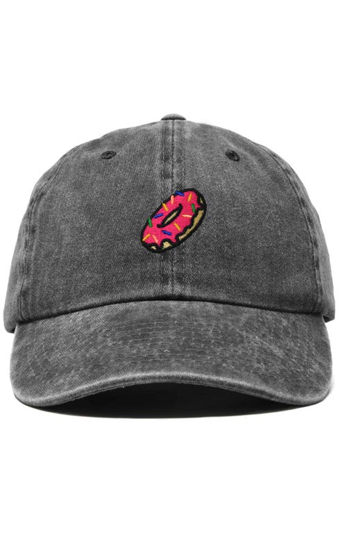 Dalix Donut Embroidered Adjustable Cap In Washed Black